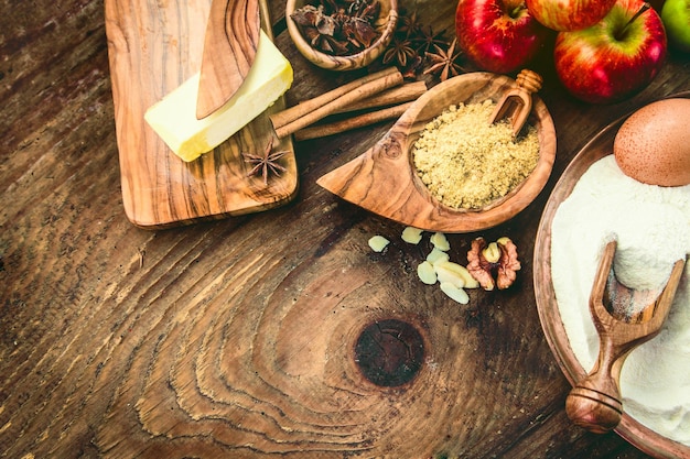 Homemade ingredients on a wooden table