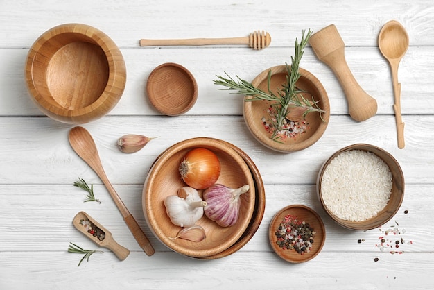 Rustic kitchen with ingredients and utensils